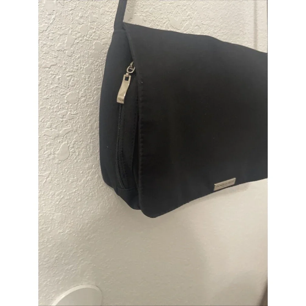 Donna Karan New York Canvas Black Crossbody Bag, Snap Closure Classic Stain